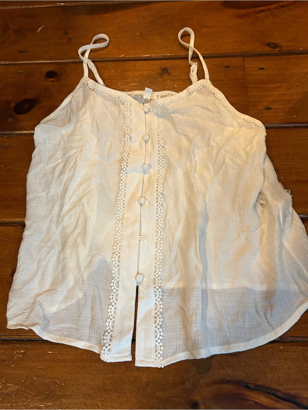 MINE Large Lightweight White Lace-Trim Camisole Tank Top
